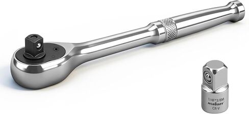 HORUSDY 1/4" Drive 90-Tooth Quick-Release Ratchet Handle with 1/4" to 3/8" Adapter, Reversible Thin Profile Socket Wrench, 4° Swing Arc, Ergonomic Anti-Slip Grip, Ideal for Auto, Bike & Home Repair in Saudi Arabia