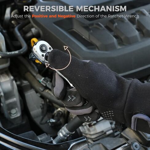 HORUSDY 1/4" Drive 90-Tooth Quick-Release Ratchet Handle with 1/4" to 3/8" Adapter, Reversible Thin Profile Socket Wrench, 4° Swing Arc, Ergonomic Anti-Slip Grip, Ideal for Auto, Bike & Home Repair in Saudi Arabia