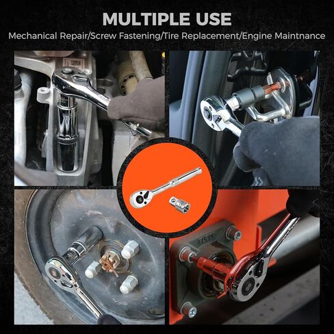 HORUSDY 1/4" Drive 90-Tooth Quick-Release Ratchet Handle with 1/4" to 3/8" Adapter, Reversible Thin Profile Socket Wrench, 4° Swing Arc, Ergonomic Anti-Slip Grip, Ideal for Auto, Bike & Home Repair in Saudi Arabia