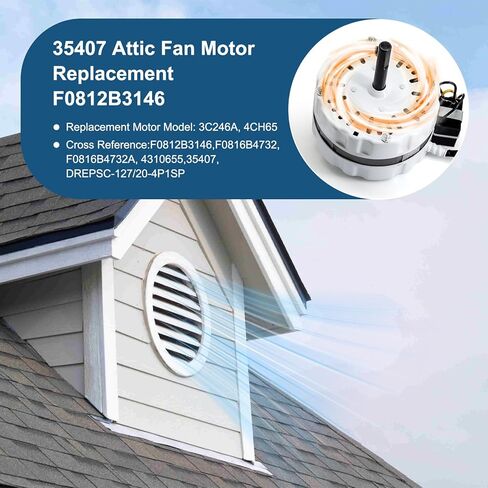 استبدال محرك مروحة العلية Criditpid 35407 لمحرك F0812B3146، F0816B4732، F0816B4732A، محرك DREPSC-127/20-4P1SP مقاس 5 بوصات، محرك فتحة تهوية الهواء يتضمن مكثفًا قطعة واحدة 8μF/250V. in Saudi Arabia
