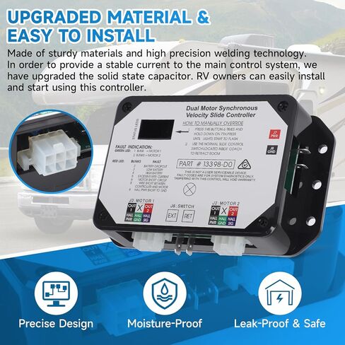 New Upgraded 13398-DO Dual Synchronous Velocity Slide Controller, Compatible with Lippert in-Wall Slide-Out on RV,Replacement for V-Sync II, Match 211852 Component,Replaced the 13398-C2 in Kuwait