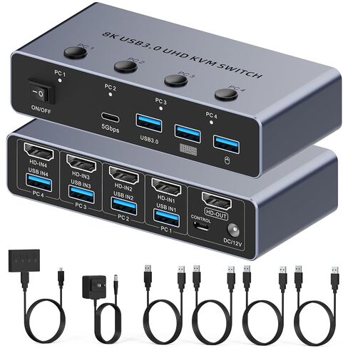HDMI KVM Switch 2 Monitors 2 Computers 4K@60Hz, Dual Monitor KVM Switcher 2 PC Extended Display for 2 Port Share 4 USB 3.0 Ports, Wired Remote & 2 USB 3.0 Cables Included in Kuwait