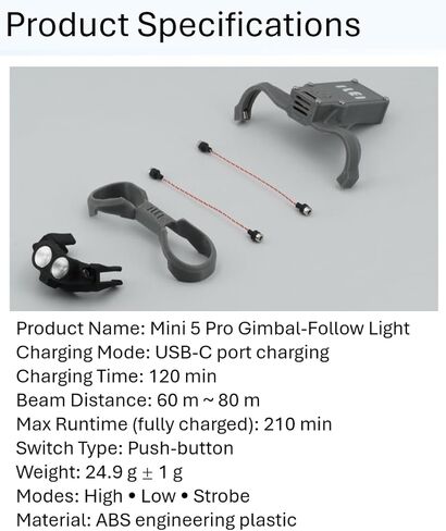 Mini 5 Night Flight Light for DJI Mini 5, Gimbal-Follow Design – Light Points Where You Look, 700-1000LM Dual LED Version, Enhanced Night Visibility (Remote and Manual Control) in Saudi Arabia