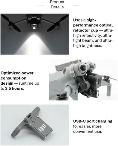 Mini 5 Night Flight Light for DJI Mini 5, Gimbal-Follow Design – Light Points Where You Look, 700-1000LM Dual LED Version, Enhanced Night Visibility (Remote and Manual Control) in Saudi Arabia