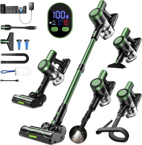 Cordless Vacuum Cleaner, 58Kpa Vacuum Cleaners for Home, 55Mins Stick Vacuum with Self-Standing & LED Display, Anti-Tangle & Wall Mount Charging (Green) in Saudi Arabia