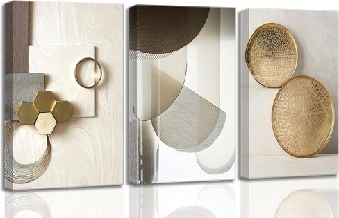 3 Pcs Abstract Gold Geometric Boho Canvas Wall Art Mid Century Modern Minimalist Aesthetic Luxury Metal Artwork Pictures Wall Decor Posters Prints for Living room Bedroom Office Home Decoration in Saudi Arabia