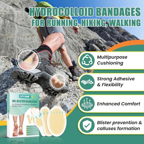 ضمادات فقاعية للقدم - 21 قطعة من ضمادات الغروانية المائية للوقاية من البثور والتعافي منها، وسادات فقاعية لحماية الكعب وأصابع القدم - عبوة متنوعة in Kuwait