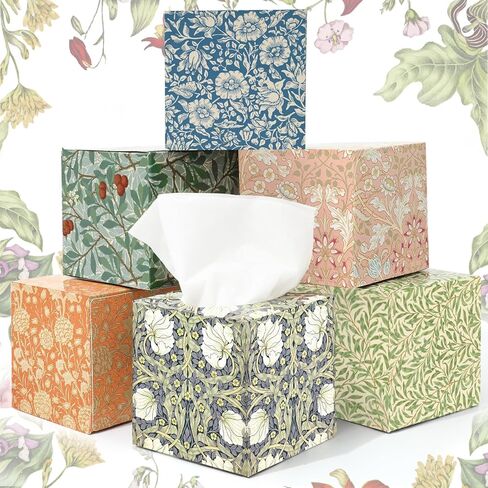 Whaline 6 Pcs Vintage Floral Facial Tissues Cube Boxes William Morris Square Tissue Box Cover with 300 Sheets 3 Ply Napkins for Spring Baby Shower Home Car Bedroom Accessories in Saudi Arabia