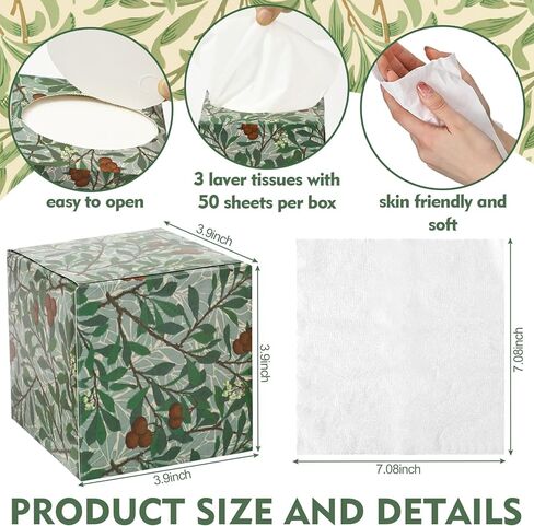 Whaline 6 Pcs Vintage Floral Facial Tissues Cube Boxes William Morris Square Tissue Box Cover with 300 Sheets 3 Ply Napkins for Spring Baby Shower Home Car Bedroom Accessories in Saudi Arabia