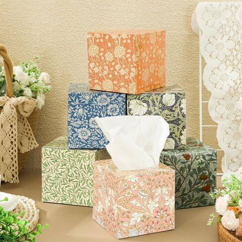 Whaline 6 Pcs Vintage Floral Facial Tissues Cube Boxes William Morris Square Tissue Box Cover with 300 Sheets 3 Ply Napkins for Spring Baby Shower Home Car Bedroom Accessories in Saudi Arabia