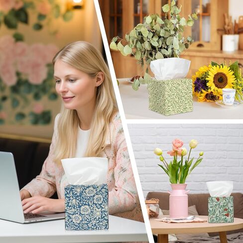 Whaline 6 Pcs Vintage Floral Facial Tissues Cube Boxes William Morris Square Tissue Box Cover with 300 Sheets 3 Ply Napkins for Spring Baby Shower Home Car Bedroom Accessories in Saudi Arabia