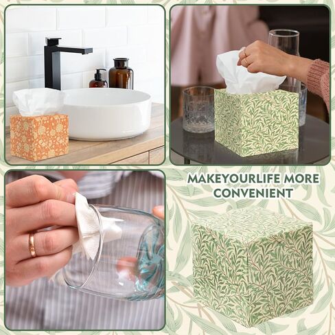 Whaline 6 Pcs Vintage Floral Facial Tissues Cube Boxes William Morris Square Tissue Box Cover with 300 Sheets 3 Ply Napkins for Spring Baby Shower Home Car Bedroom Accessories in Saudi Arabia