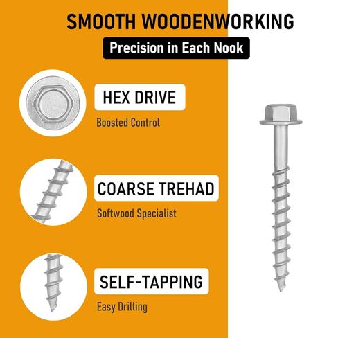 (300 Pack) #9 x 1-1/2" Heavy Duty Joist Hanger Screws, 1/4" Hex Head Wood Screws with 0.370" Dia Deck Screws, Replace SD9112R500 10D Nails in Kuwait