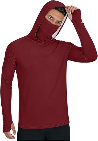 Men's UPF 50+ Fishing Sun Hoodie UV Protection Long Sleeve Hooded Shirts with Thumb Holes and Mask for Outdoor Hiking in Saudi Arabia