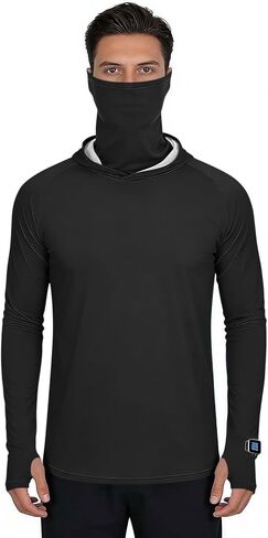 Men's UPF 50+ Fishing Sun Hoodie UV Protection Long Sleeve Hooded Shirts with Thumb Holes and Mask for Outdoor Hiking in Saudi Arabia