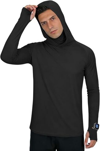 Men's UPF 50+ Fishing Sun Hoodie UV Protection Long Sleeve Hooded Shirts with Thumb Holes and Mask for Outdoor Hiking in Saudi Arabia