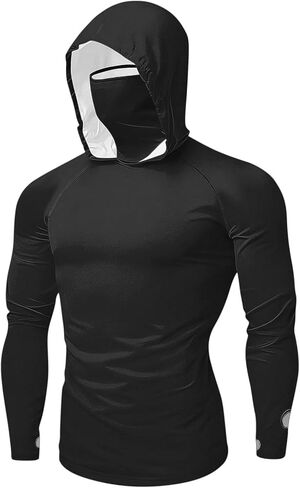 Men's UPF 50+ Fishing Sun Hoodie UV Protection Long Sleeve Hooded Shirts with Thumb Holes and Mask for Outdoor Hiking in Saudi Arabia