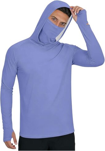 Men's UPF 50+ Fishing Sun Hoodie UV Protection Long Sleeve Hooded Shirts with Thumb Holes and Mask for Outdoor Hiking in Saudi Arabia