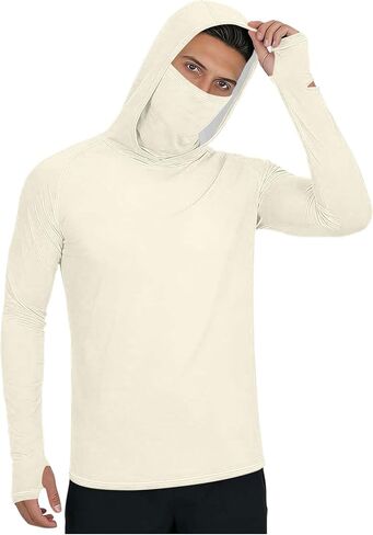 Men's UPF 50+ Fishing Sun Hoodie UV Protection Long Sleeve Hooded Shirts with Thumb Holes and Mask for Outdoor Hiking in Saudi Arabia