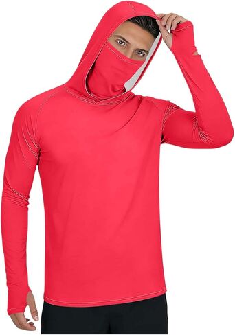Men's UPF 50+ Fishing Sun Hoodie UV Protection Long Sleeve Hooded Shirts with Thumb Holes and Mask for Outdoor Hiking in Saudi Arabia