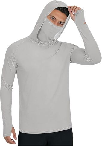 Men's UPF 50+ Fishing Sun Hoodie UV Protection Long Sleeve Hooded Shirts with Thumb Holes and Mask for Outdoor Hiking in Saudi Arabia