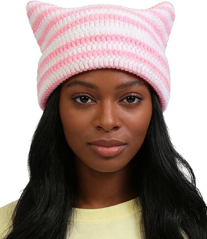 Crochet Hats for Women Cute Cat Ear Knitted Hat Soft Knit Hat Vintage Cuffed Slouchy Beanie for Women in Kuwait