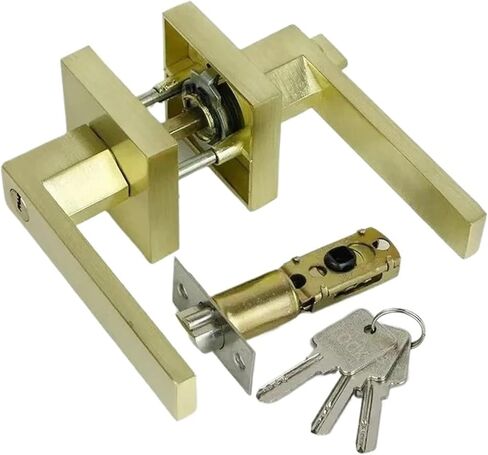 Black Door Handle Lock Square Privacy Mask Interior Bedroom Room Bathroom Home(Gold) in Saudi Arabia