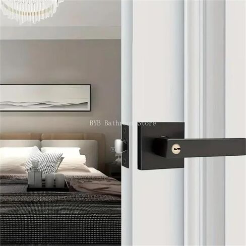 Black Door Handle Lock Square Privacy Mask Interior Bedroom Room Bathroom Home(Gold) in Saudi Arabia