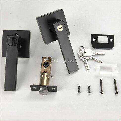 Black Door Handle Lock Square Privacy Mask Interior Bedroom Room Bathroom Home(Gold) in Saudi Arabia