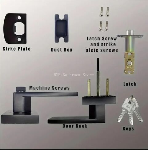 Black Door Handle Lock Square Privacy Mask Interior Bedroom Room Bathroom Home(Gold) in Saudi Arabia