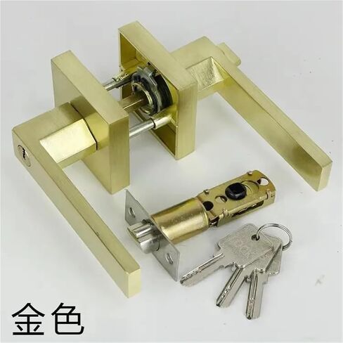 Black Door Handle Lock Square Privacy Mask Interior Bedroom Room Bathroom Home(Gold) in Saudi Arabia