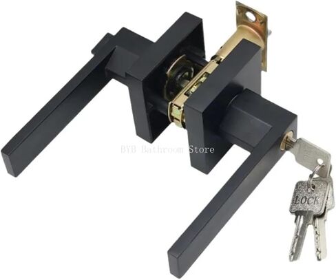 Black Door Handle Lock Square Privacy Mask Interior Bedroom Room Bathroom Home(Gold) in Saudi Arabia