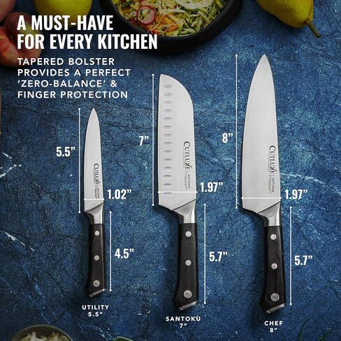 Cutluxe Chef Knife Set, 3 PCS Professional Chef's Knife Set – Razor Sharp German Steel, Full Tang, Ergonomic Handles - Artisan Series in Saudi Arabia