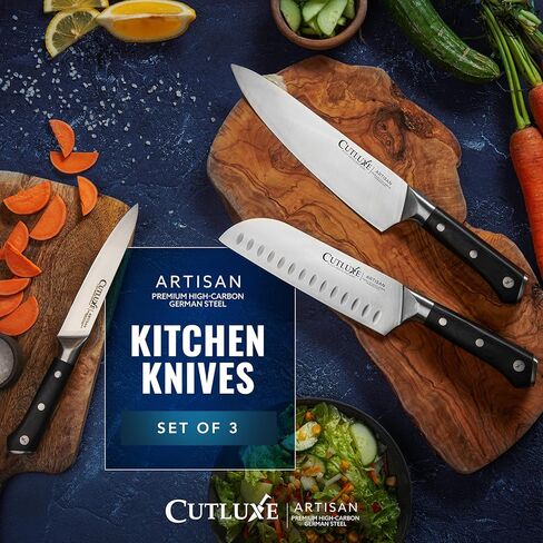 Cutluxe Chef Knife Set, 3 PCS Professional Chef's Knife Set – Razor Sharp German Steel, Full Tang, Ergonomic Handles - Artisan Series in Saudi Arabia