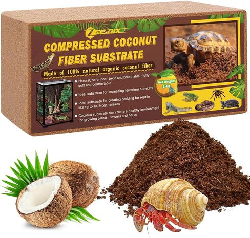 ZeeDix 2 Pack Coconut Fiber Substrate, 100% Organic Coconut Husk Coco Coir Brick Terrarium Bedding for Reptiles, Tortoise, Bearded Dragon, Leopard Gecko, Snake, Hermit Crabs, Frogs, Tarantula in Kuwait