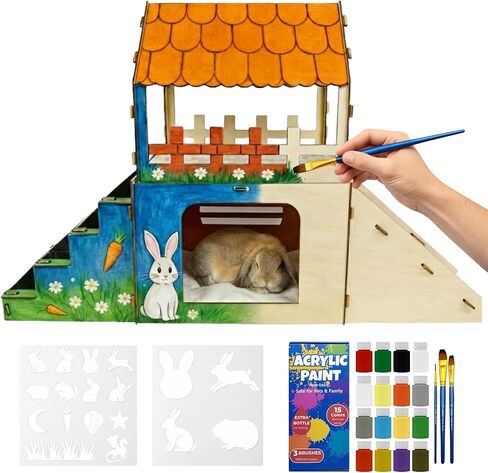 Extra Large Bunny Hideout, Cozy Rabbit Castle with Fleece Mats, Wooden Rabbit Hideout, Bunny House Indoor Indoor, Chinchilla, Guinea Pig House (Pet Safe Wood Joints) in Kuwait