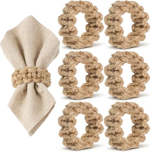 Burlap Napkin Rings Set of 6, Boho Linen Napkin Ring Holders Handmade Woven Rustic Farmhouse Napkin Ring for Christmas Wedding Table Decor in Saudi Arabia