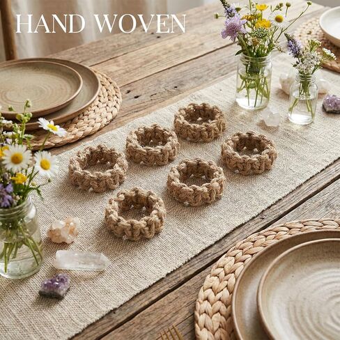 Burlap Napkin Rings Set of 6, Boho Linen Napkin Ring Holders Handmade Woven Rustic Farmhouse Napkin Ring for Christmas Wedding Table Decor in Saudi Arabia