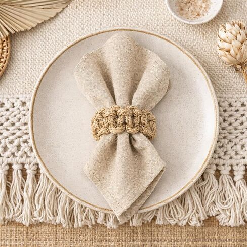 Burlap Napkin Rings Set of 6, Boho Linen Napkin Ring Holders Handmade Woven Rustic Farmhouse Napkin Ring for Christmas Wedding Table Decor in Saudi Arabia