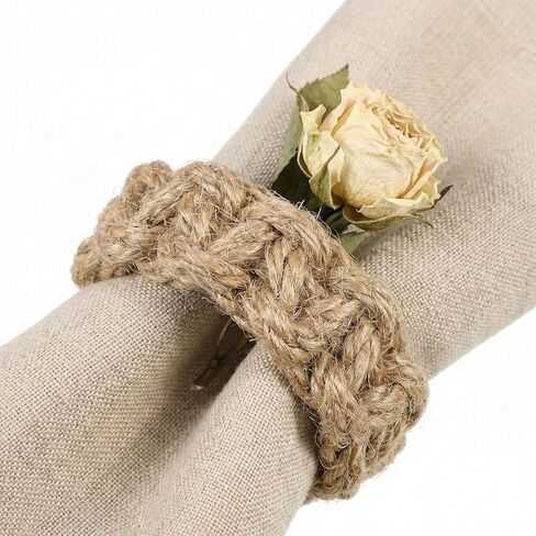Burlap Napkin Rings Set of 6, Boho Linen Napkin Ring Holders Handmade Woven Rustic Farmhouse Napkin Ring for Christmas Wedding Table Decor in Saudi Arabia