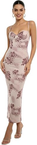 Women Y2K Floral Print Spaghetti Strap Long Dress Vintage Bodycon Club Party Maxi Dress in Kuwait