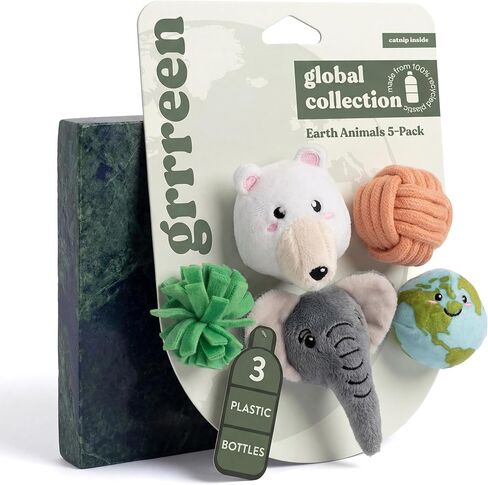 Cat Toys | Plush Toy Earth Animals (Value 5-Pack) Cat Toys for Indoor Cats | Eco Friendly Toy Made from Non Toxic Materials in Kuwait