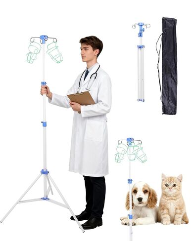 IV Pole - حامل ضخ محمول قابل للطي مع 3 قاعدة مثلثة و4 خطافات، حامل حقيبة تنقيط بارتفاع قابل للتعديل مع حقيبة حمل، ثابت للعناية المنزلية والمستشفيات والسفر، أسود in Kuwait