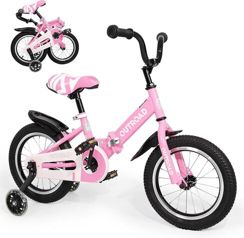 Outroad Kids Bike, Foldable/Classic Children's Bicycle for Boys Girls Age 3-9 Years, 14 16 18 Inch Toddlers Bike with Training Wheels, Multiple Colors in Kuwait