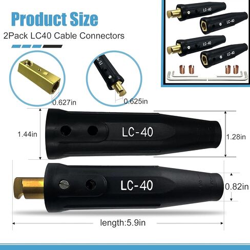 2 حزمة LC-40 لحام يؤدي موصل سريع، موصلات كابل اللحام، موصلات لحام الذكور والإناث لملحقات آلة اللحام، 1/0 و 2/0 سعة حجم كابل اللحام، 350 أمبير الحد الأقصى للتقييم in Kuwait