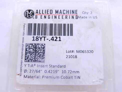 2 قطعة AMEC 18YT-.421 27/64 O.D. إدراجات الحفر بأسمائها الحقيقية من سلسلة Y TiN Cobalt .4219 - NS1441BU5 in Saudi Arabia