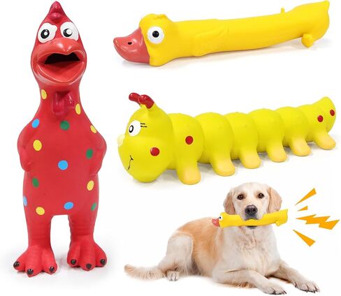 Dog Toys,Nartural Rubber Chicken Squeaky Toys, Dog Durable Chew Toys for Small Medium Large Size Dogs, Teething Puppy Dogs, Colorful Spots Chicken with Convex Skin (4 Packs) in Saudi Arabia
