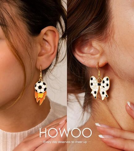 World Soccer Cup Dangle Earrings Set for Women, 3 Pairs Bow Heart Sports Drop Earrings, Football Womens Cute Earrings, Statement Game Day Jewelry for Fans Players in Kuwait
