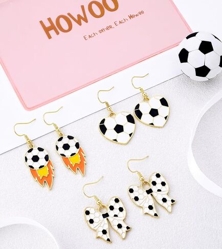 World Soccer Cup Dangle Earrings Set for Women, 3 Pairs Bow Heart Sports Drop Earrings, Football Womens Cute Earrings, Statement Game Day Jewelry for Fans Players in Kuwait