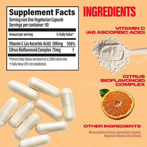 BUBS Naturals - BUBS يعزز فيتامين C مع البيوفلافونويد: مضادات الأكسدة ودعم المناعة | فيتامين لأنماط الحياة النشطة وإنتاج الكولاجين (90 قطعة) in Kuwait